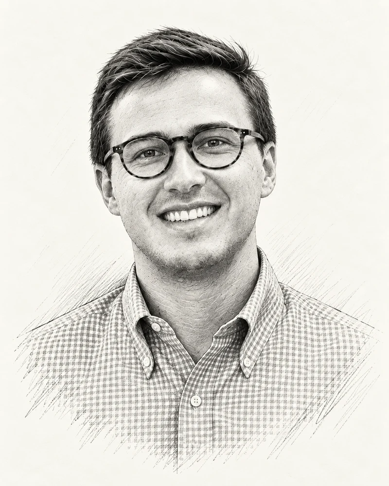 Illustrated portrait of Pedro Carvalho.